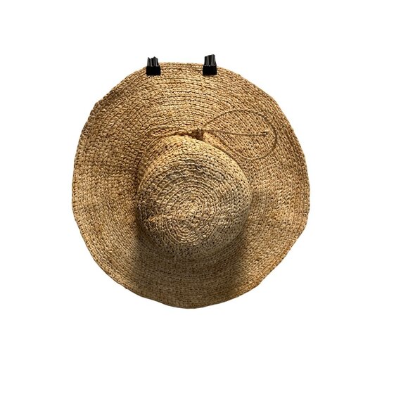 Womens Natural Raffia Straw Wide-Brim Sun Hat By Zealand - Picture 2 of 4